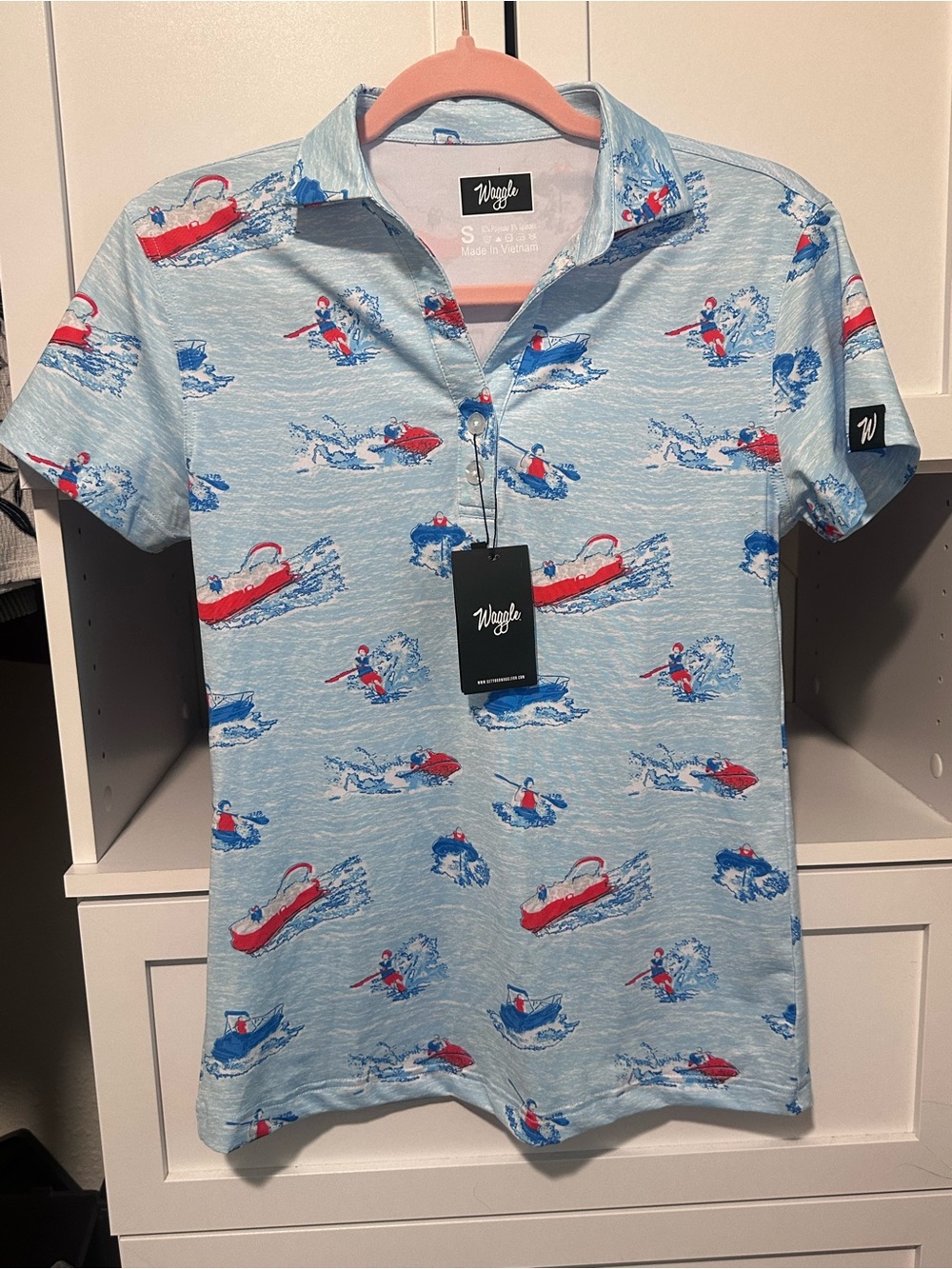 NWT Waggle Women's Lake Life Golf Polo Blue Size Small MSRP $69